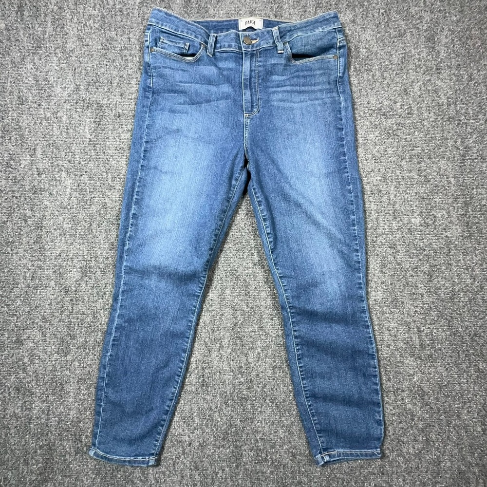 Paige Hoxton Crop Skinny Jeans Margie Wash Blue High Rise Stretch Denim Size 32